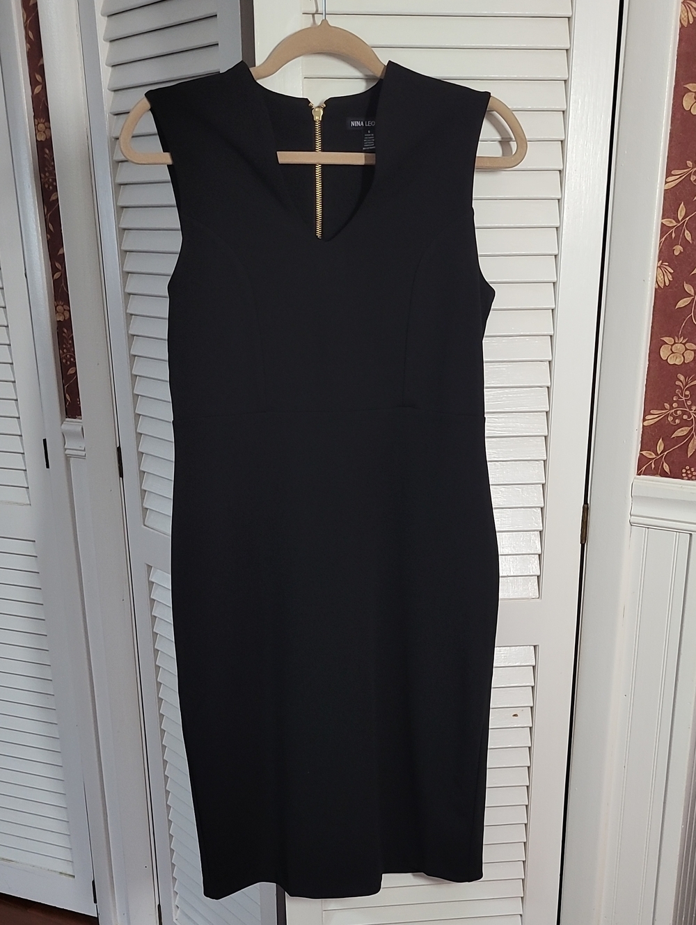 Nina Leonard Black V-Notch Sheath Dress